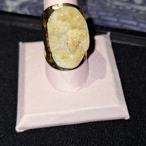 Vintage gold tone citrine droozy adjustable large cocktail ring